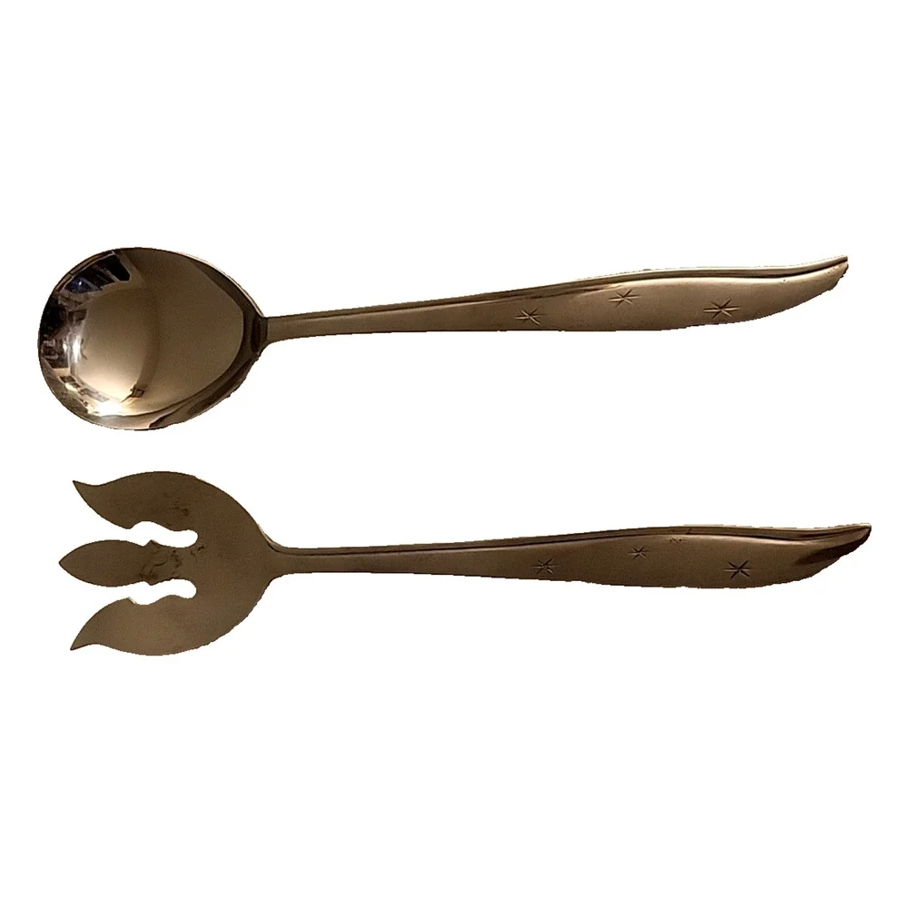 2 PCE VTG NASCO Stainless Starette MCM Banquet Serving Utensils Fork Spoon 11.5